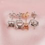 14K Solid Gold Oval Prongs Studs Earrings Settings for Faceted Gemstone DIY Supplies Findings 1706026-1