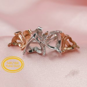 14K Solid Gold Heart Prongs Studs Earrings Settings for Faceted Gemstone DIY Supplies Findings 1706045-1