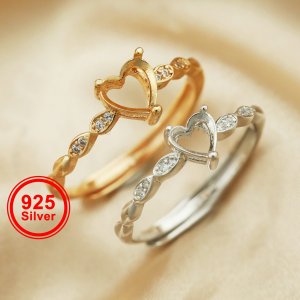 Heart Prong Ring Settings Art Deco Solid 925 Sterling Silver Rose Gold Plated Band for DIY Gemstone Ring Supplies 1294380
