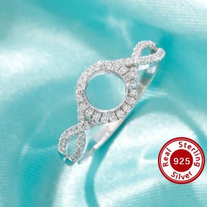 Halo Round Prong Ring Settings,Split Shank Solid 925 Sterling Silver Ring,Infinity CZ Stone Round Ring,DIY Ring Supplies For Gemstone 1212128