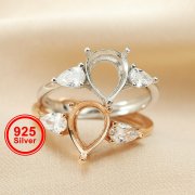 7x9MM Pear Prong Ring Blank Settings Three Stones Bezel Solid 925 Sterling Silver Rose Gold Plated Adjustable Ring Band for Gemstone 1294313