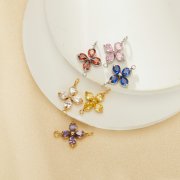 Two Loops Lucky Four Leaf Clover CZ Birthstone Stainless Steel Charm,Color Stone Leaf Clover Pendant Charm,Minimalist Gold Plated Pendant Charm 1431461