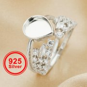 8x10MM Keepsake Breast Milk Resin Pear Ring Settings,Stackable Solid 925 Sterling Silver Ring Set,Art Deco Stacker Ring Band,DIY Ring Set 1294484