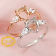 Pear Prong Ring Settings Three Stones Solid 14K/18K Gold Ring with Moissanite Accents DIY Gemstone Ring Bezel 1294313-1