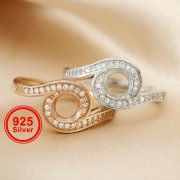 1Pcs 6MM Bypass Shank Round Prong Bezel Rose Gold Plated Solid 925 Sterling Silver Adjustable Ring Settings for Moissanite Gemstone DIY Supplies 1210055