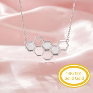Keepsake Breast Milk Resin Hexagon Bezel Pendant Settings,Honeycomb Solid Back 9K 14K 18K Gold Necklace,DIY Necklace Supplies 1431419