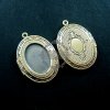 5pcs Pendant DIY Brass Bronze Copper European Antique Style Oval Gemstone Studded Prayer Box Photo Locket Jewelry