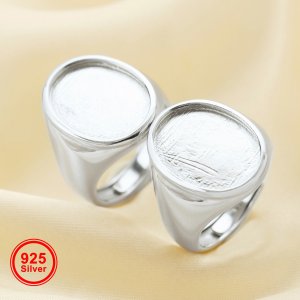 13*18MM Breast Milk Resin Oval Bezel Ring Settings,Solid Back 925 Sterling Silver Ring,Men\'s Ring Settings,DIY Ring Supplies 1222069