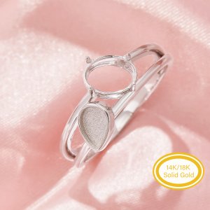 Keepsake Breast Milk Resin 4x6MM Pear Bezel Settings,Solid 14K 18K Gold Ring,2 Stone Prong Ring Settings,With 6x8MM Oval Stone Prong Settings 1294989