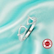 Two Stone Toi Et Moi Prong Ring Settings,Solid 925 Sterling Silver Ring,Adjustable Ring,DIY Ring Supplies For Gemstone,Wtih 5x7MM Pear Stone,5MM Heart Stone 1295069