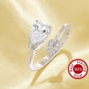 Tree Branch Simulated Diamond Ring With 6x8MM Pear White Cubic Zirconia,Solid 925 Sterling Silver Ring,Adjustable Leaf Ring 6230060