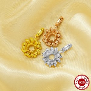 5MM Round Flower Prongs Pendant Settings,Solid 925 Sterling Silver Rose Gold Plated Charm,Vintage Flower Pendant,DIY Pendant Supplies 1411402