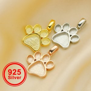 13MM Keepsake Breast Milk Resin Dog Paw Pendant Bezel Settings,Solid 925 Sterling Silver Rose Gold Plated Charm,DIY Pendant Bezel For Gemstone 1431165