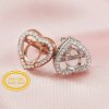 14K Solid Gold Oval Prongs Studs Earrings Settings Heart with Moissanite Accents Stone for Faceted Gemstone DIY Supplies Findings 1706024-1