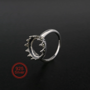 1Pcs 12MM Round Crown Bezel Solid 925 Sterling Silver Antiqued Style Ring Settings DIY Cabochon Tray Jewelry 1213061