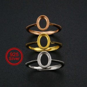 5x7MM Oval Bezel Ring Settings Antiqued Style Solid 925 Sterling Silver Rose Gold Plated DIY Adjustable Ring for Gemstone 1224070