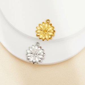 2MM Round Bezel Stainless Steel Pendant Settings,Yellow Gold Silver Flower Pendant Charm,Art Deco Flower Pendant,DIY Pendant Blank Supplies 1431514