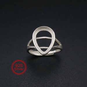 1Pcs Pear Bezel Ring Settings Blank Adjustable Simple Split Shank Solid 925 Sterling Silver DIY Tray for Cabochon Gemstone 1294180