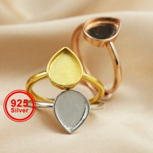 Keepsake Breast Milk Resin Pear Bezel Ring Settings Star Solid 925 Sterling Silver Rose Gold Plated DIY Adjustable Ring Supplies 1294333