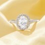 Halo Oval Simulated Diamond Ring With 6x8MM White Cubic Zirconia,Solid 925 Sterling Silver Ring,Pave CZ Stone Ring 6220344