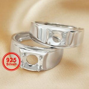 1Pcs 5-9MM Round Gems Cz Stone Prong Setting Solid 925 Sterling Silver Bezel Tray DIY Adjustable Ring Settings For Men 1214020