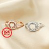 1Pcs 6-10MM Round Rose Gold Silver Gems Cz Stone Prong Bezel Solid 925 Sterling Silver Adjustable Ring Settings 1210031