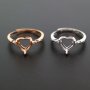 6-9MM heart shape bezel rose gold silver Gemstone CZ stone prong bezel solid 925 sterling silver adjustable ring settings 1294139