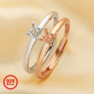 4MM Round Prong Ring Settings,Solid 925 Sterling Silver Rose Gold Plated Ring,Simple Ring,DIY Ring Blank Supplies 1294661