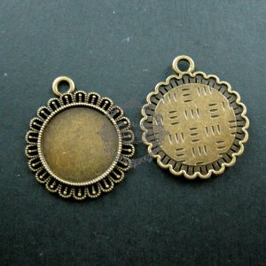 5pcs 20mm round setting size vintage style antiqued bronze lace flower cabochon bezel tray DIY pendant charm supplies jewelry findings 1411099