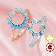 Solid 925 Silver Keepsake Color Birthstones Halo Round Prongs Ring Settings,DIY Rings for Breast Milk Stone 1215077