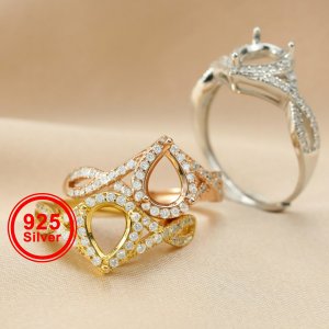 6x8MM Pear Prong Ring Blank Settings Infinity Bezel Solid 925 Sterling Silver Rose Gold Plated Adjustable Ring Band 1294318