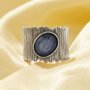8x10MM Nature Blue Kyanite Cabochon Ring,Vintage Styles Wide Band Ring ,Antiqued Silver Oval Gemstone Adjustable Ring 6220349