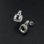 1Pair Round Studs Earrings Settings Halo Pave Solid 925 Sterling Silver Bezel DIY Supplies for Gemstone Jewelry 1702218