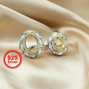 1Pcs Multiple Size Oval Bezel Gold Silver Gemstone Cz Stone Solid 925 Sterling Silver Adjustable Prong Ring Settings DIY Supplies 1226005