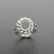 1Pcs 8X10MM Oval Cabochon Bezel Tree Leaf Antiqued Solid 925 Sterling Silver Adjustable Ring Settings 1223095
