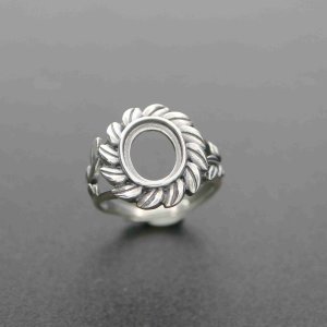 1Pcs 8X10MM Oval Cabochon Bezel Tree Leaf Antiqued Solid 925 Sterling Silver Adjustable Ring Settings 1223095