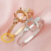 Oval Prong Ring Settings Angel Wings Solid 14K/18K Gold Ring with Moissanite Accents DIY Gemstone Ring Bezel 1224074-1