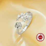 Keepsake Breast Milk Resin Ball Round Pin Ring Settings for 5-7MM 8-10MM Half Drilled Pearl Bead,Flower Solid 925 Sterling Silver Ring for Half Drilled Beads,Adjustable Flower Ring,DIY Adjustable Ring Supplies For Gemstone 1295066