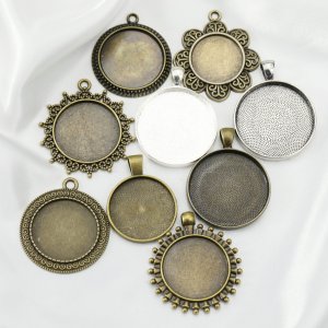 20Pcs Assortment 25-30MM Round Bronze Antiqued Pendant Settings Bezel Alloy Cabochon Charm Tray for Resin DIY Jewelry Supplies 1411309