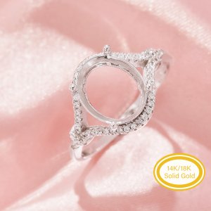 Oval Prong Ring Settings,Split Shank Solid 14K 18K Gold Ring,Elegant Pave Moissanite Ring,DIY Ring Supplies For Gemstone 1294990