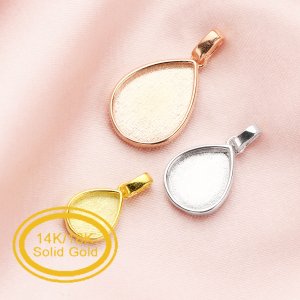 Keepsake Breast Milk Pear Solid Back Pendant Bezel Settings,Solid 14K 18K Gold Charm,DIY Memory Jewelry Supplies 1431159