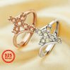 3MM 6 Stones Round Prong Ring Settings,Bypass Cross Solid 925 Sterling Silver Rose Gold Plated Ring,DIY Ring Blank Supplies 1215070