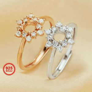 5MM Halo Round Prong Ring Settings,Star Solid 925 Sterling Silver Rose Gold Plated Ring,Vintage Styles Ring,DIY Ring Bezel For Gemstone 1215061