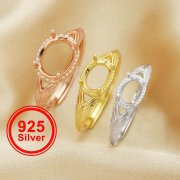 Multiple Size Oval Prong Ring Settings,Art Deco Solid 925 Sterling Silver Rose Gold Plated Ring,Vintage Style Ring Band,DIY Ring Supplies 1224152
