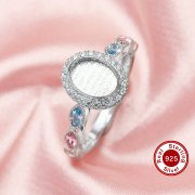 6x8MM Keepsake Breast Milk Resin Halo Oval Ring Settings,Solid Back 925 Sterling Silver Birthstone Ring,Pave CZ Stone Ring,Art Deco Ring,DIY Ring Supplies 1222087