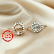 1Pcs 8-10-12MM Round Cz Stone Prong Setting 925 Sterling Silver Bezel Tray Adjustable Ring Settings 1212036