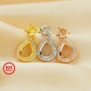 6x8MM Halo Pear Prong Hoop Earrings Settings with 4MM Round Settings on Top,Solid 925 Sterling Silver Rose Gold Plated Earrings,DIY Earring Supplies 1706132