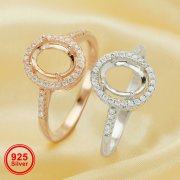6x8MM Oval Prong Ring Settings,Solid 925 Sterling Silver Rose Gold Plated Ring,Halo Pave CZ Stone Bezel Ring,DIY Ring Bezel For Gemstone 1224168