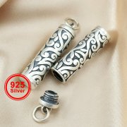Tube Keepsake Ash Canister Cremation Urn Solid 925 Sterling Silver Wish Vial Pendant Prayer Box Antiqued Silver 9x40MM 1190046