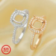 6MM Cushion Square Prong Ring Settings,Solid 925 Sterling Silver Rose Gold Plated Ring,Halo Pave CZ Stone Bezel Ring,DIY Ring Bezel For Gemstone 1215054